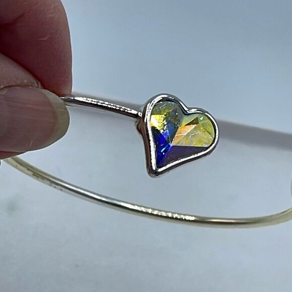 Disney silver plated heart and Micky Mouse  open front cuff bracelet. - Picture 2 of 5